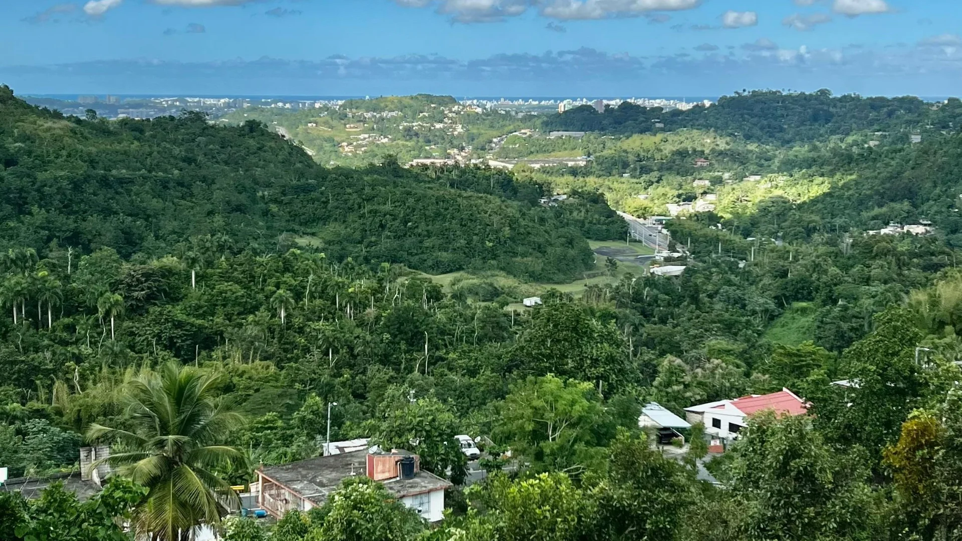 Paisaje rural tropical similar a las sierras caribeñas — ecosistema donde el plátano fue alimento de libertad para los cimarrones dominicanos
